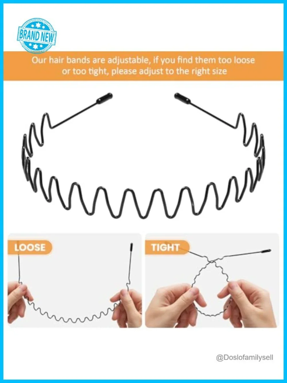6 Pack Metal Spring Wave Hairbands Non Slip Sports Headwear Hair Hoop